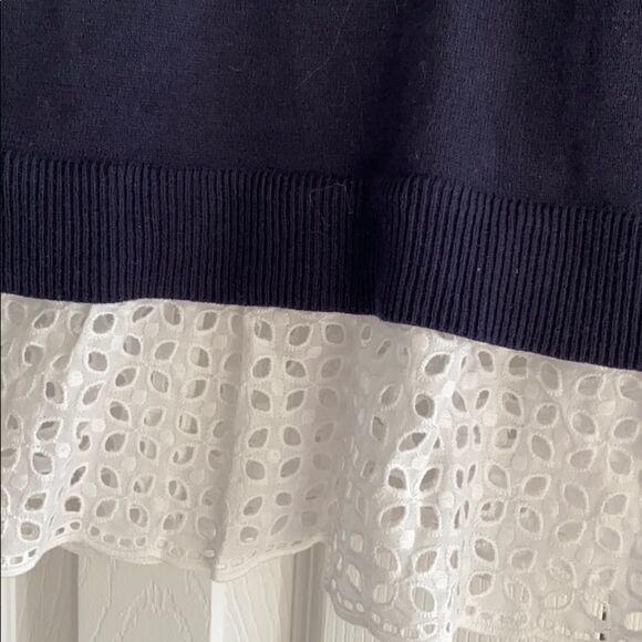 Loft Navy Blue & White Lace Ruffle Sweater Vest - Picture 2 of 7